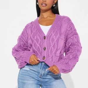 Cable knit button up sweater (L)